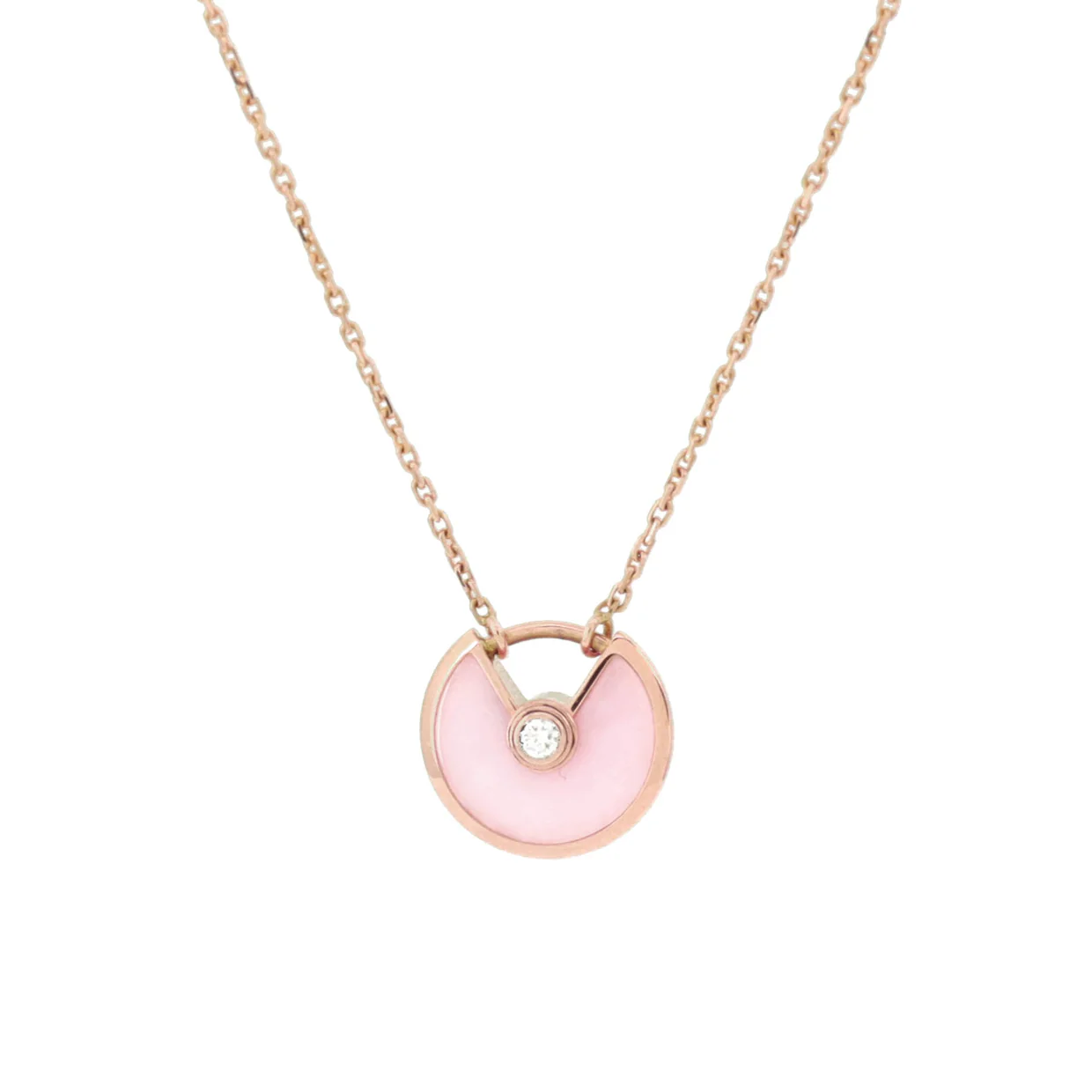 Amulette de Cartier Pendant Necklace 18K Rose Gold with Pink Opal and Diamond XS - Deep Luxury