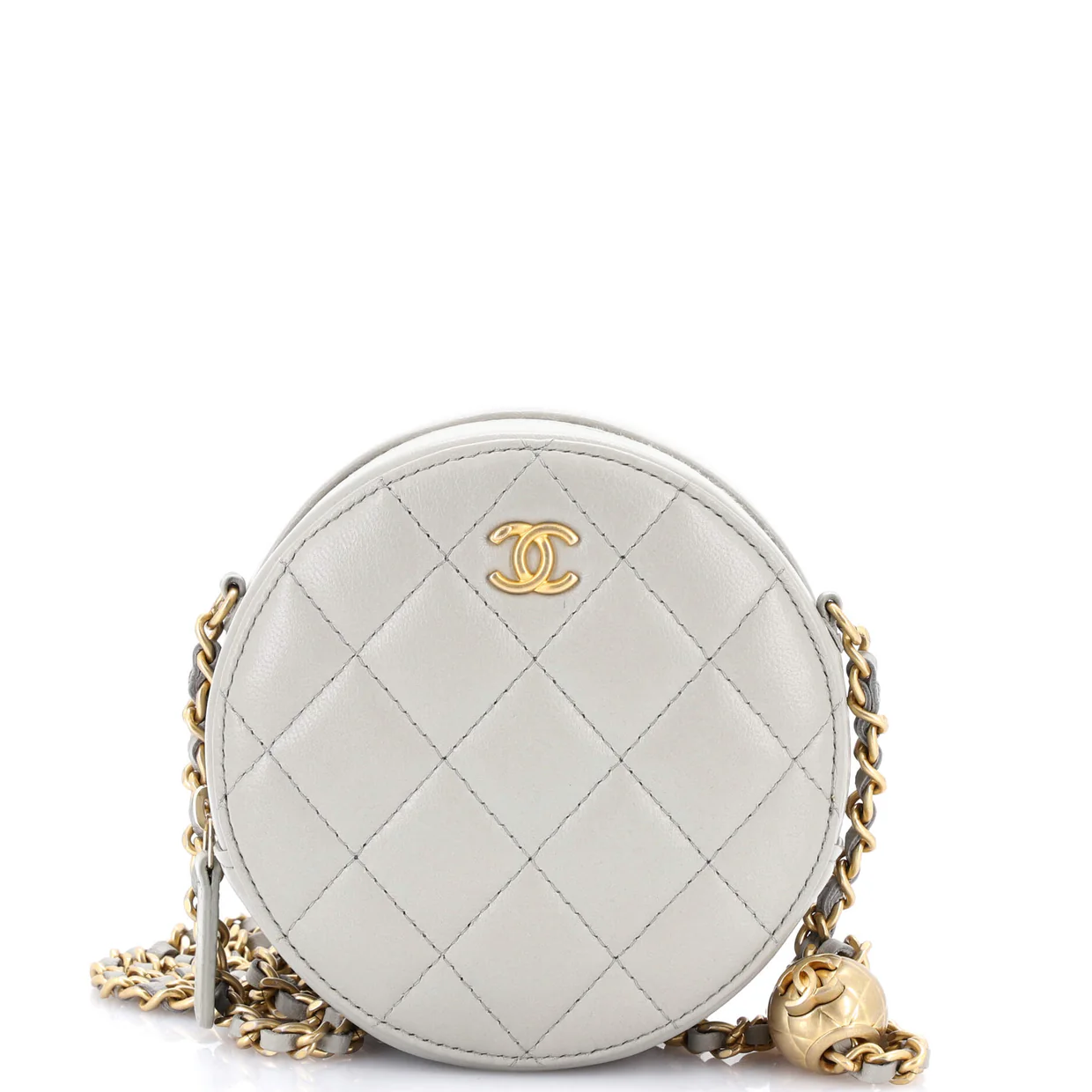 Pearl Crush Round Clutch with Chain Quilted Lambskin - Deep Luxury