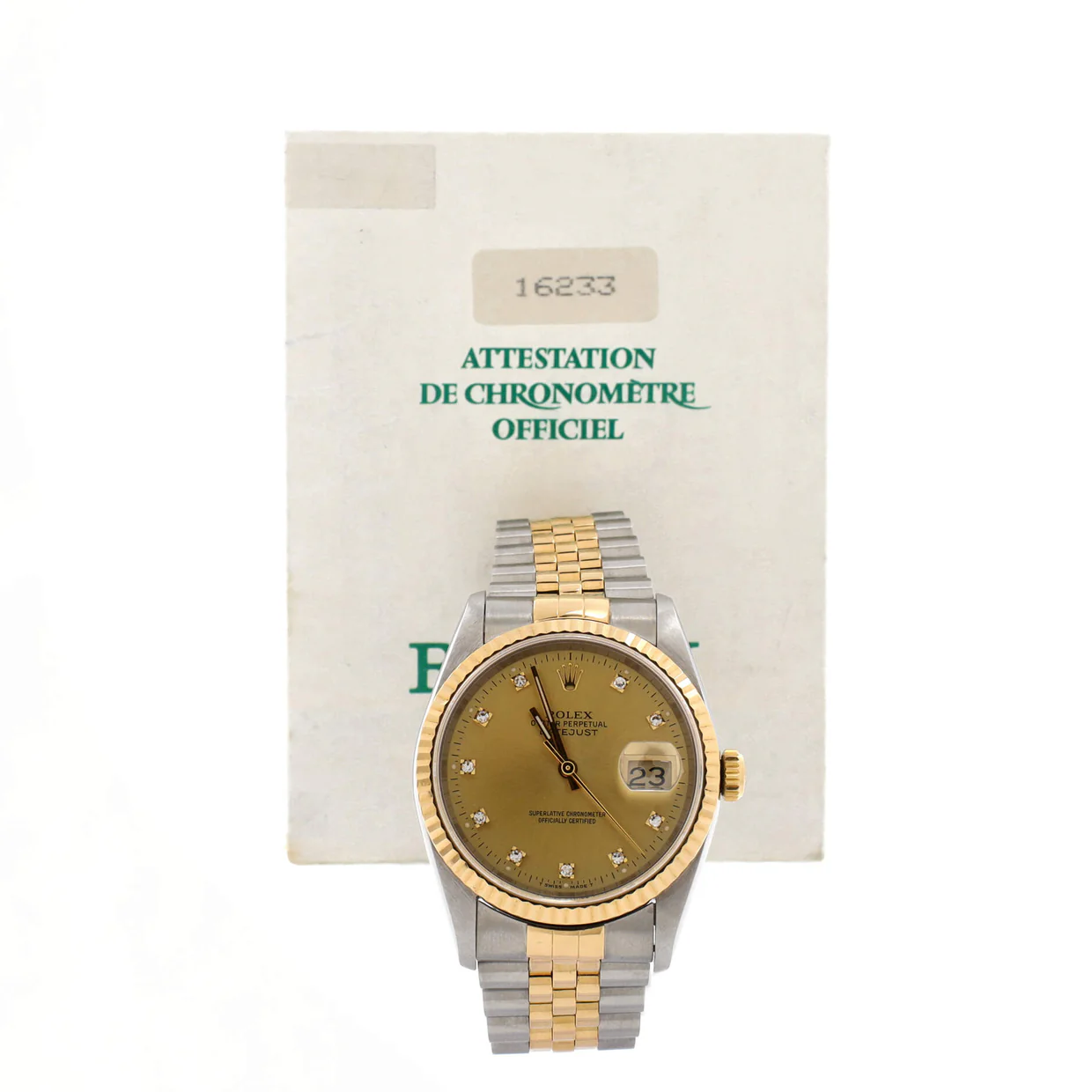 Oyster Perpetual Datejust Automatic Watch Stainless Steel and Yellow Gold with Diamond Markers 36 - Deep Luxury
