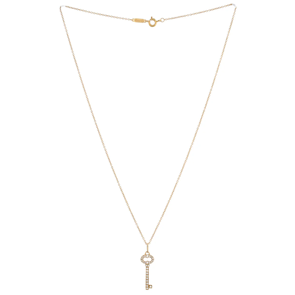 Vintage Oval Key Pendant Necklace 18K Yellow Gold with Diamonds Mini - Deep Luxury
