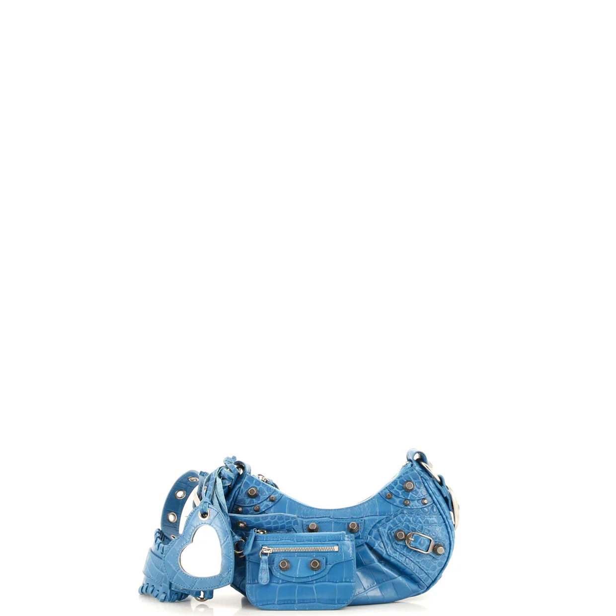 Le Cagole Giant Studs Shoulder Bag Crocodile Embossed Leather Small - Deep Luxury