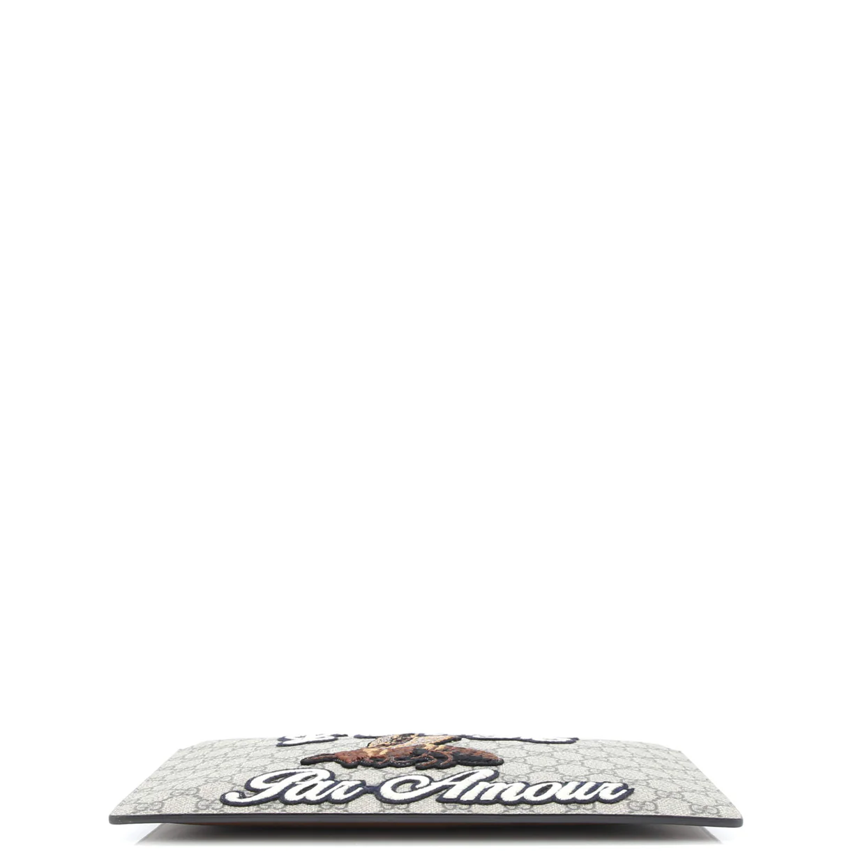 Zipped Pouch Leather with Applique Large - Deep Luxury