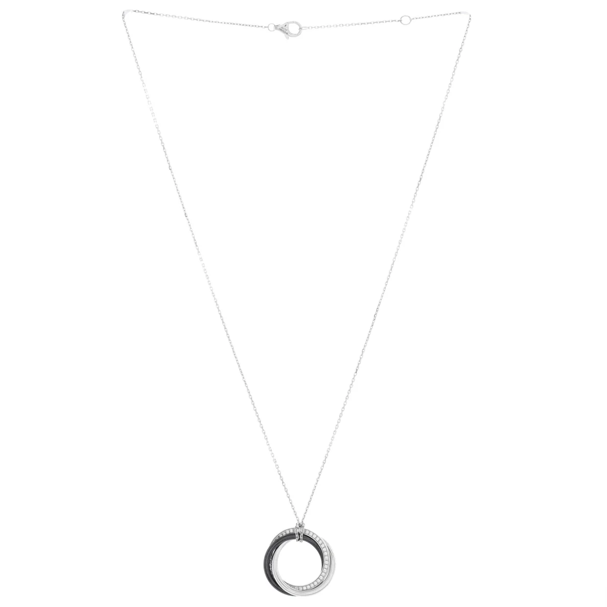 Trinity Pendant Necklace 18K White Gold with Diamonds and Ceramic Small - Deep Luxury