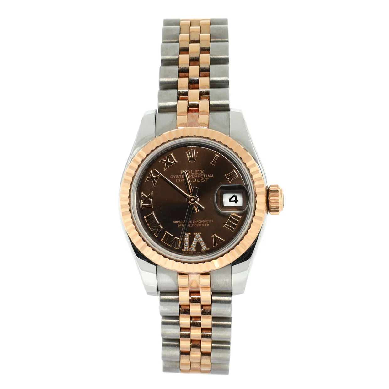Oyster Perpetual Datejust Chocolate Brown Automatic Watch Stainless Steel and Rose Gold with Diamond VI Numeral 26 - Deep Luxury