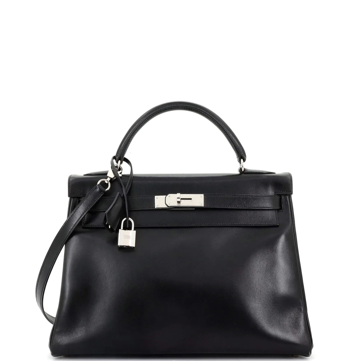 Kelly Handbag Noir Box Calf with Palladium Hardware 32 - Deep Luxury