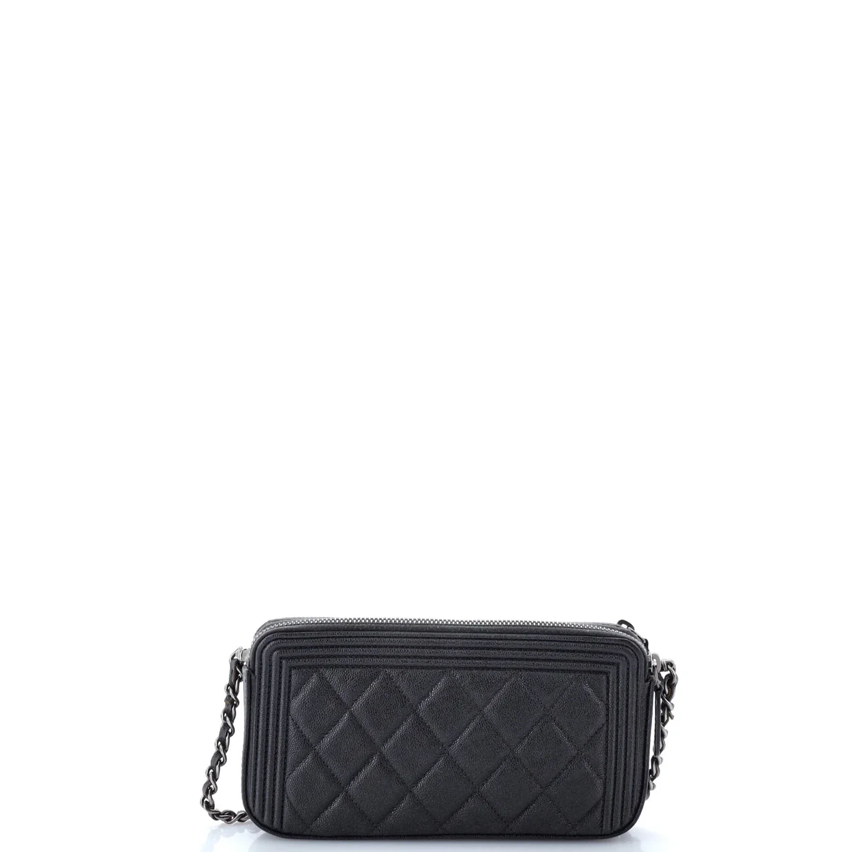 Boy Double Zip Clutch with Chain Quilted Caviar - Deep Luxury