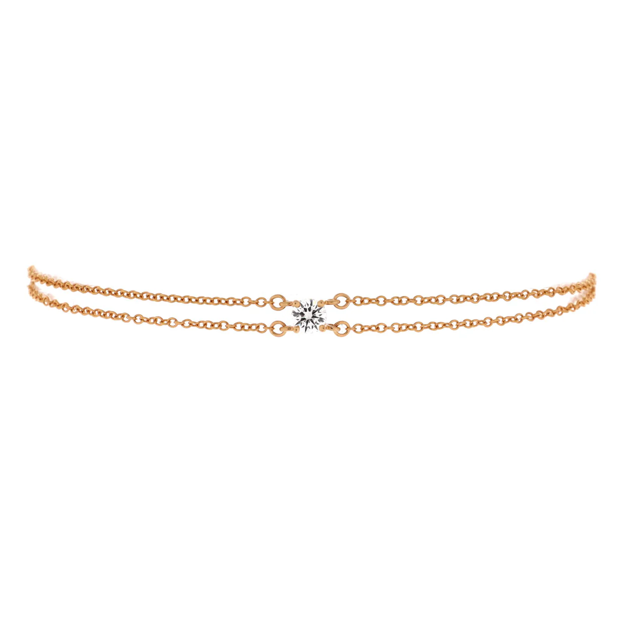 Solitaire Double Chain Bracelet 18K Rose Gold and Diamond - Deep Luxury