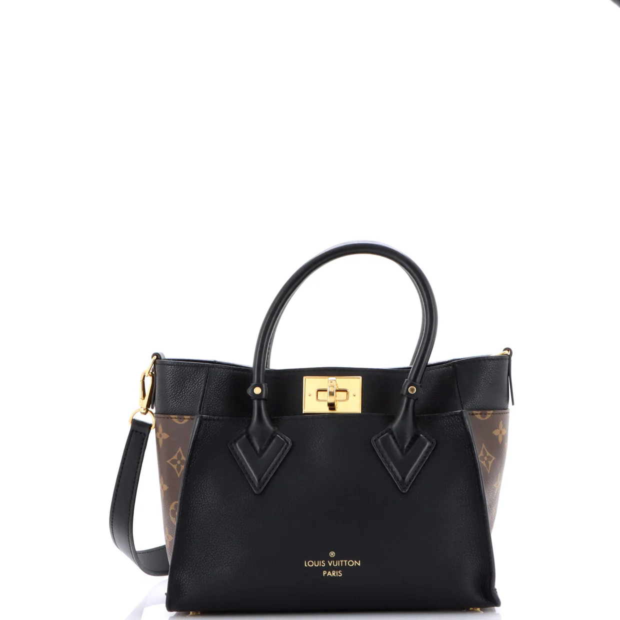 On My Side Tote Leather with Monogram Canvas PM - Deep Luxury