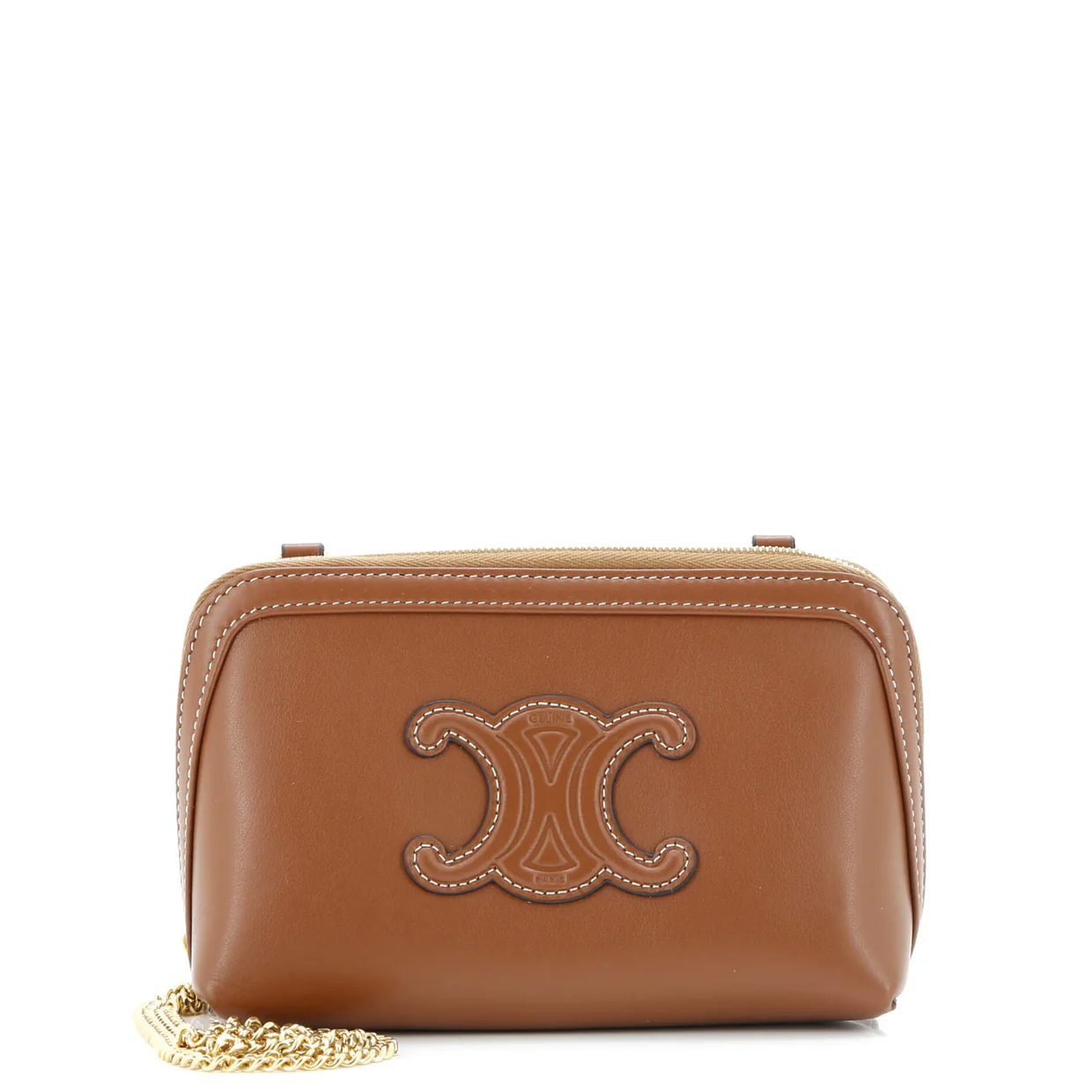 Cuir Triomphe Zip Around Chain Clutch Leather - Deep Luxury