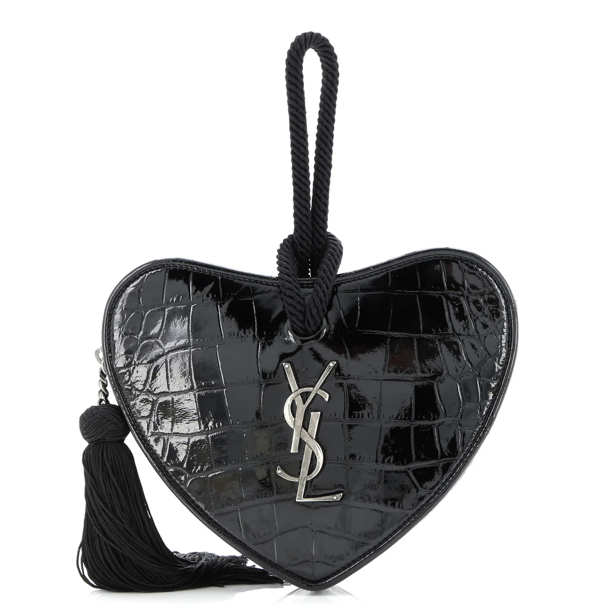Heart Tassel Clutch Crocodile Embossed Patent - Deep Luxury
