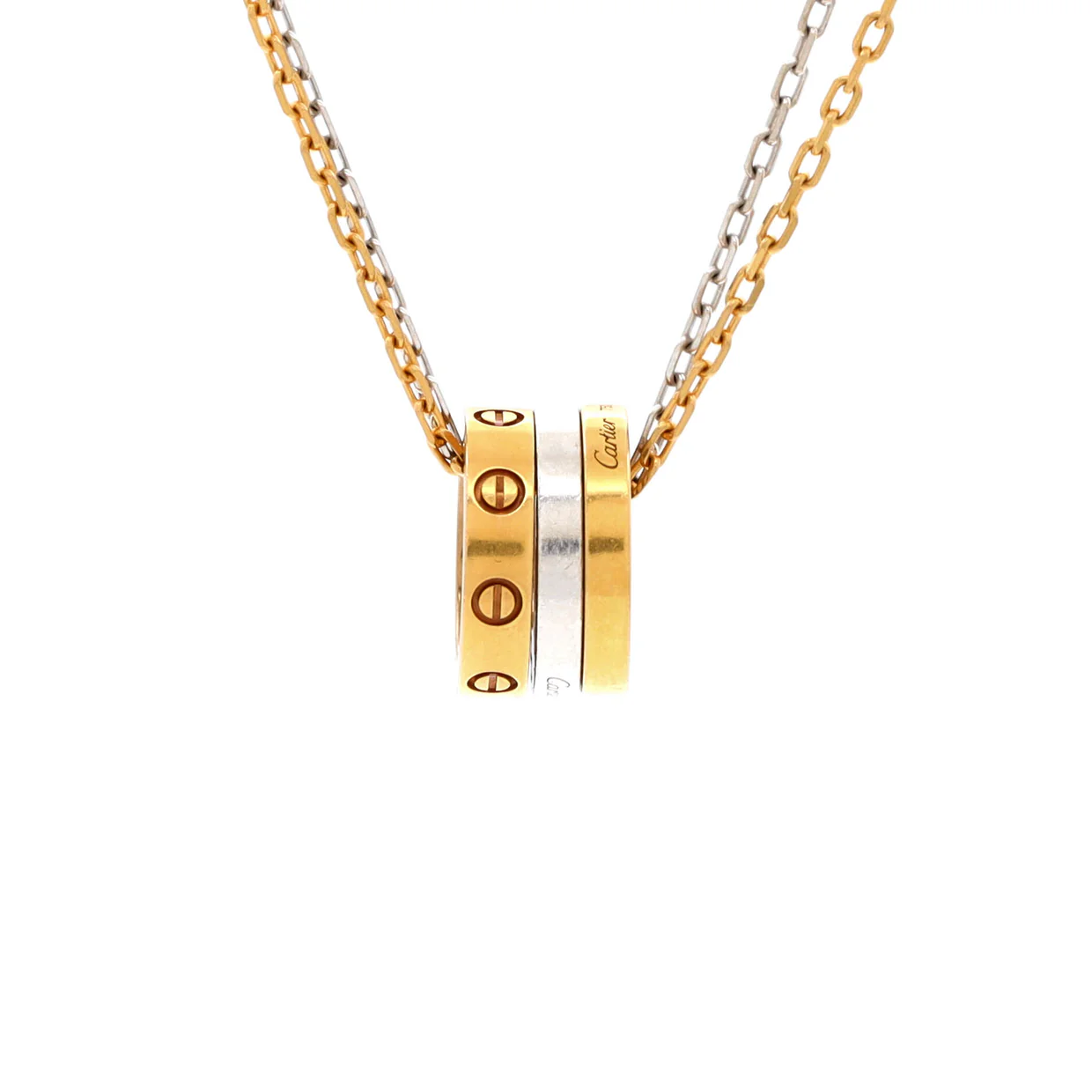 Love 3 Ring Pendant Necklace 18K Rose Gold and 18K White Gold with 6 Diamonds - Deep Luxury