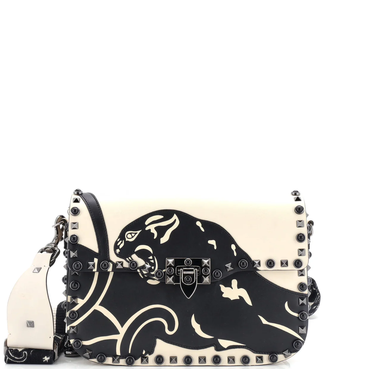 Rolling Rockstud Crossbody Bag Applique Leather with Cabochons Medium - Deep Luxury