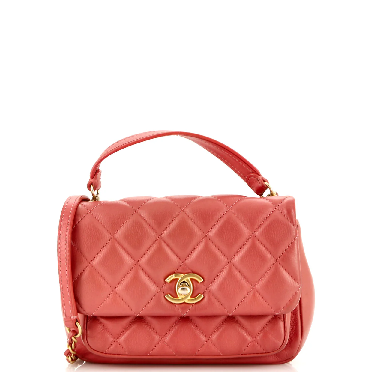 Front Pocket Top Handle Flap Bag Quilted Calfskin Mini - Deep Luxury