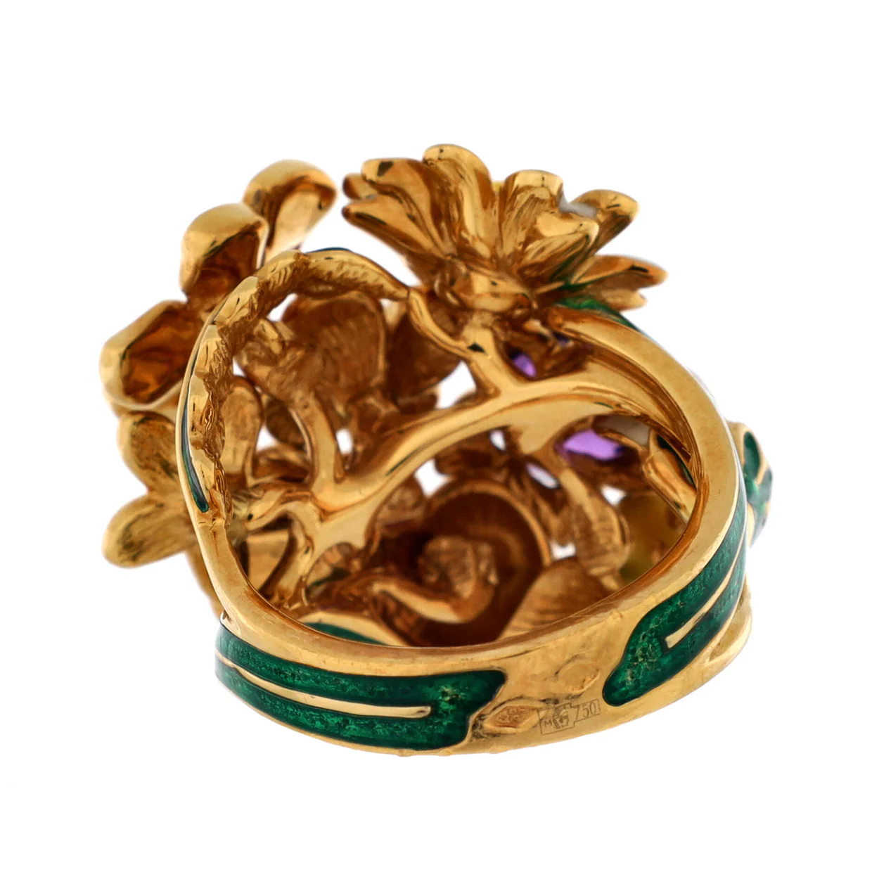 Diorette Cocktail Ring 18K Yellow Gold with Diamond, Amethyst and Lacquer Medium - Deep Luxury