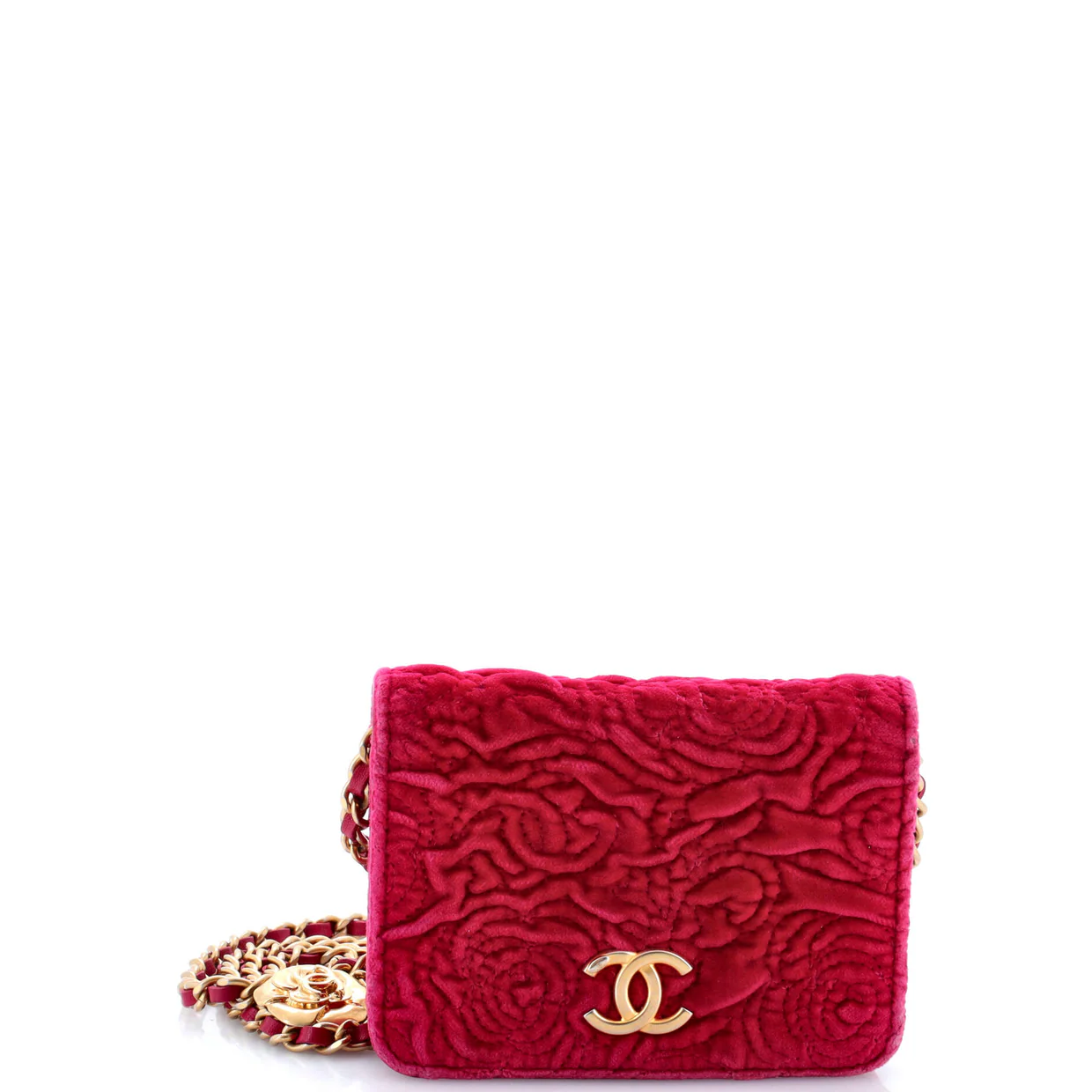 Flap Coin Purse with Chain Camellia Velvet - Deep Luxury