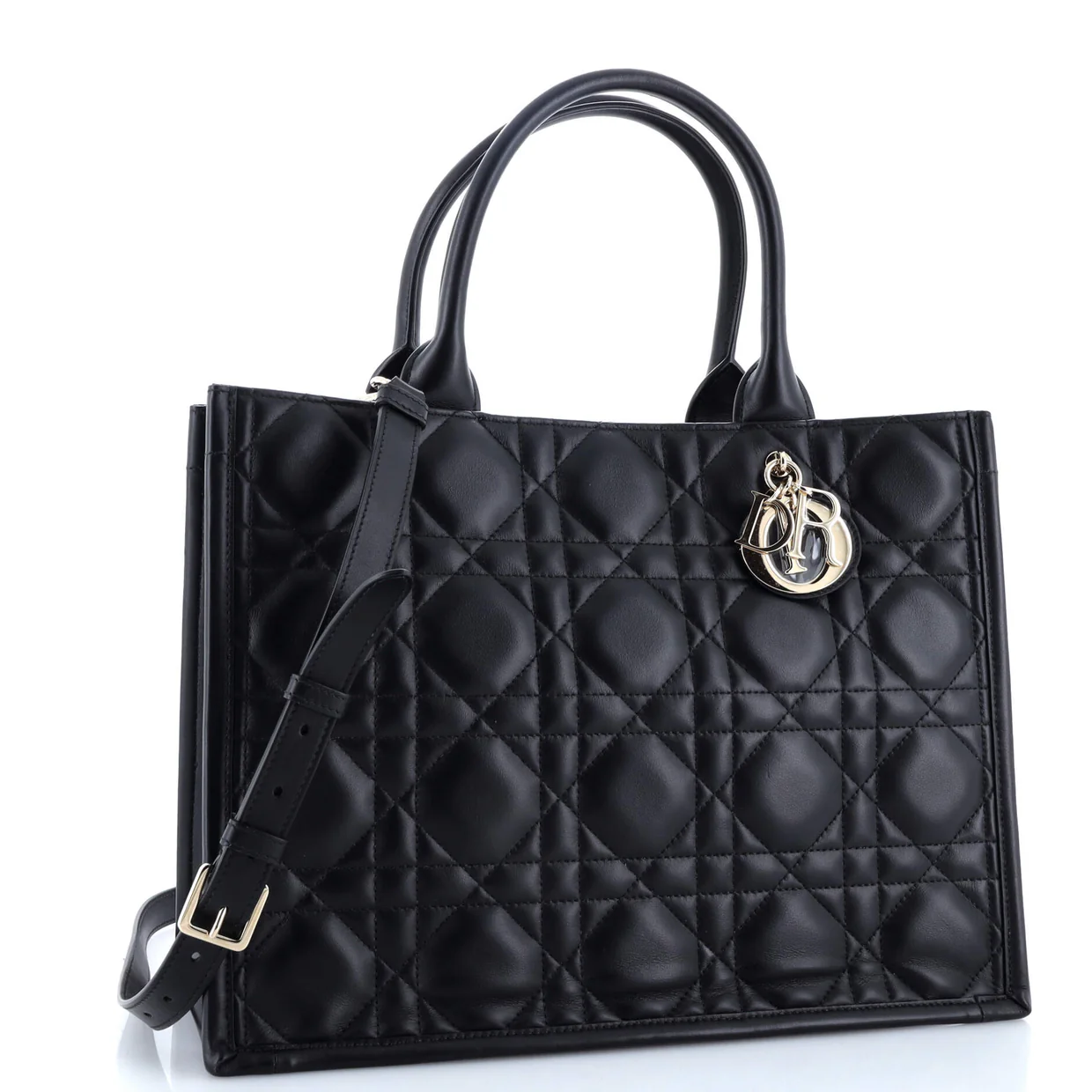 Book Tote with Strap Macrocannage Quilt Calfskin Large - Deep Luxury