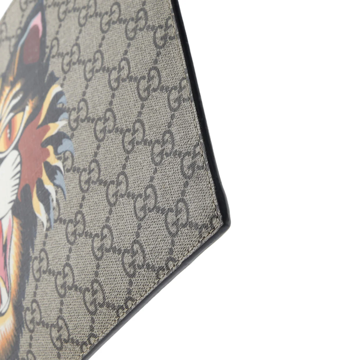 Zipped Pouch Angry Cat GG Coated Canvas Large - Deep Luxury