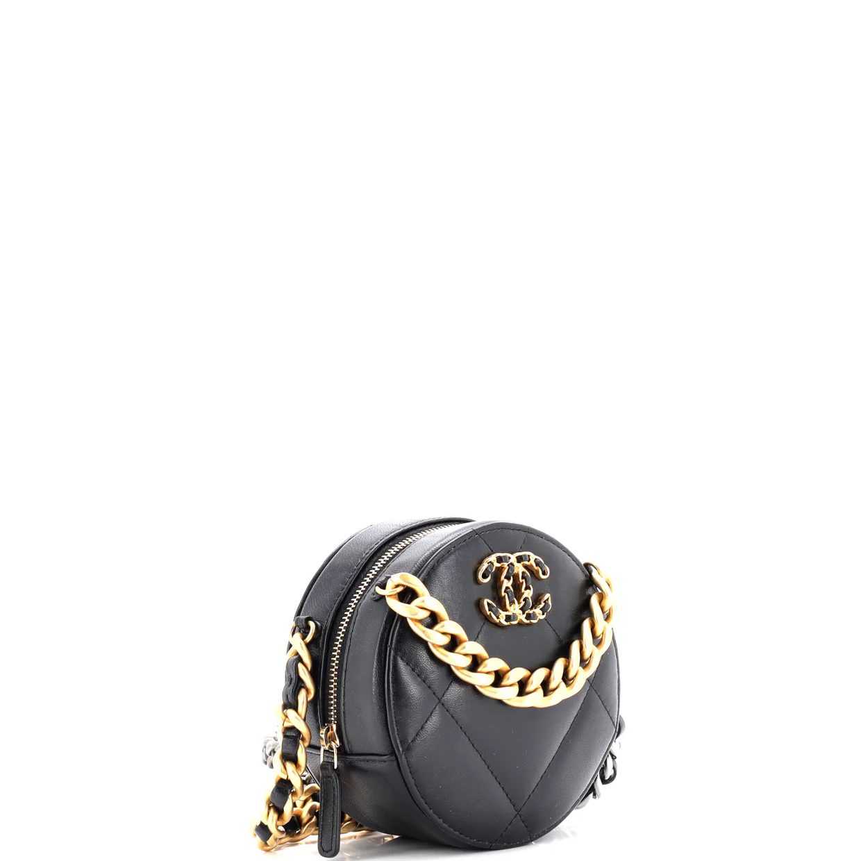 19 Round Clutch with Chain Quilted Leather - Deep Luxury