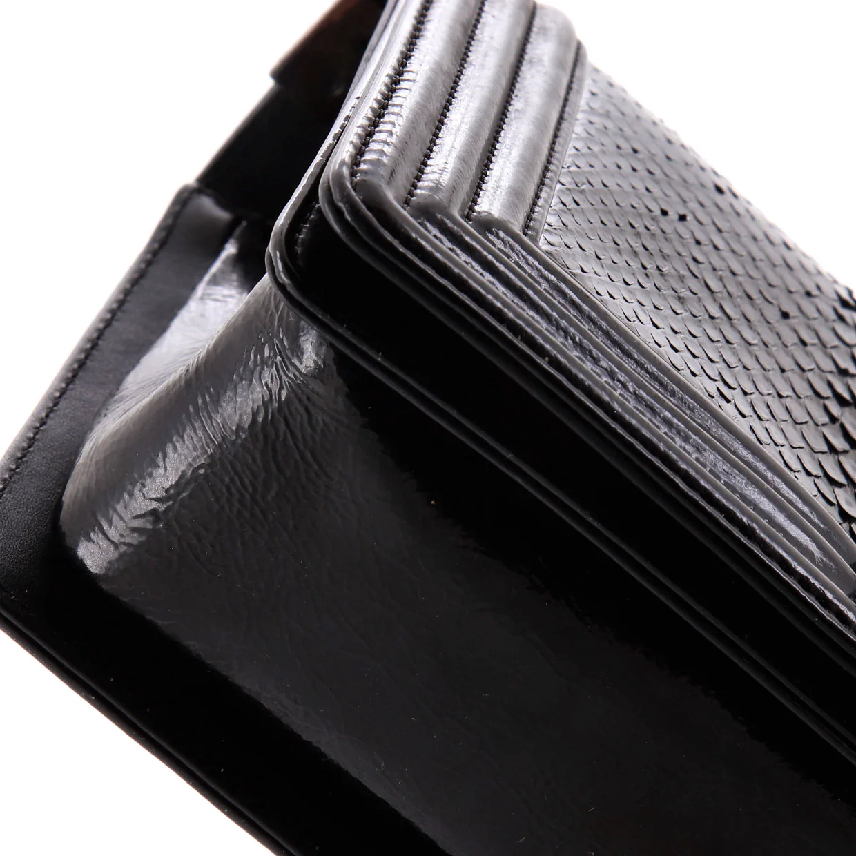 Boy Flap Bag Python and Patent Old Medium - Deep Luxury