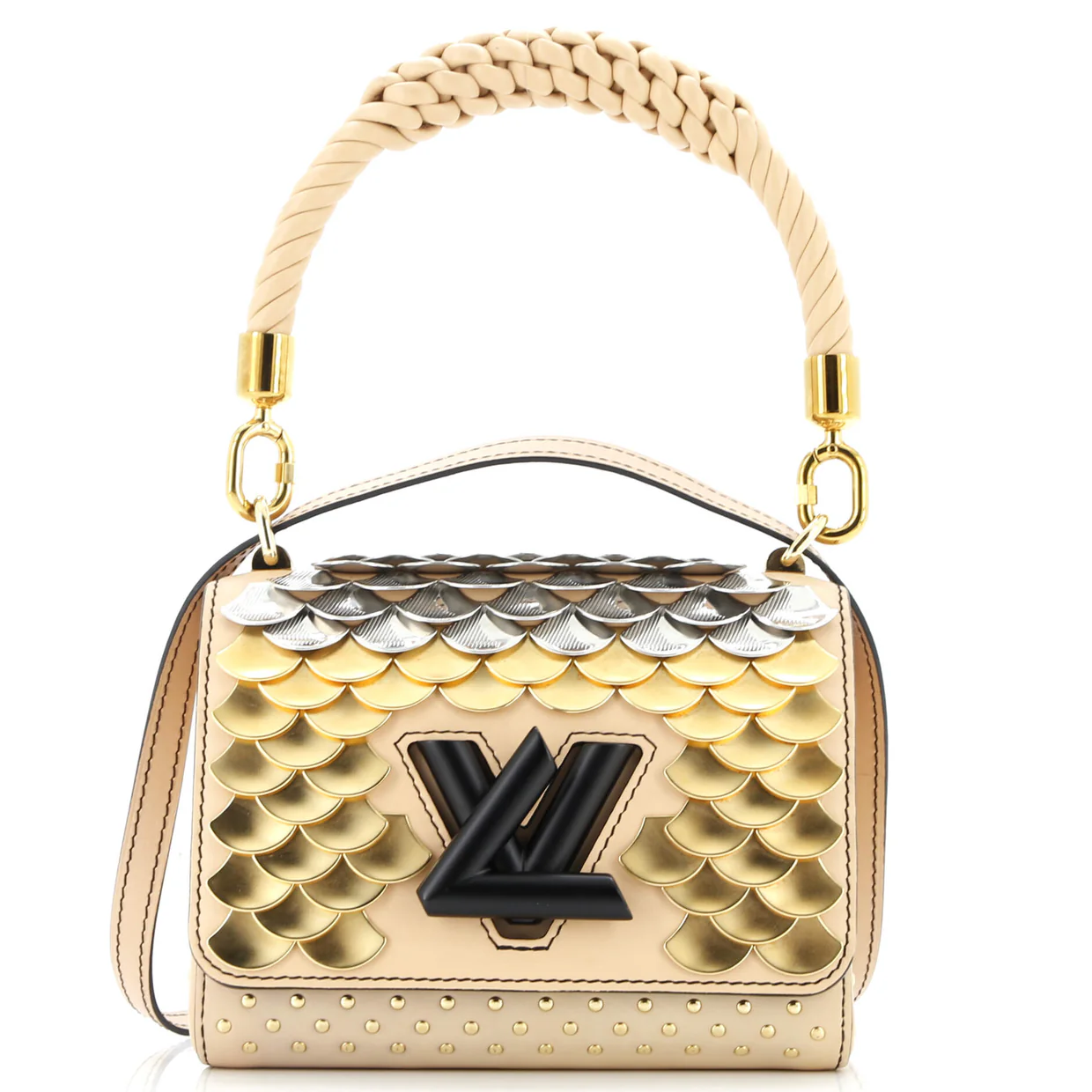 Braided Handle Twist Bag Embellished Leather PM - Deep Luxury