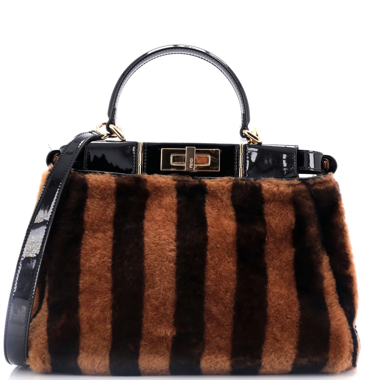 Peekaboo Bag Striped Shearling with Patent Medium - Deep Luxury