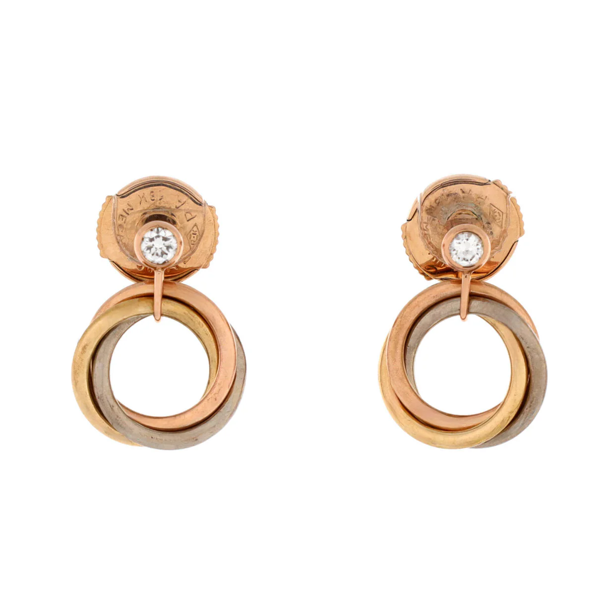 Trinity Dangle Earrings 18K Tricolor Gold with Diamond - Deep Luxury