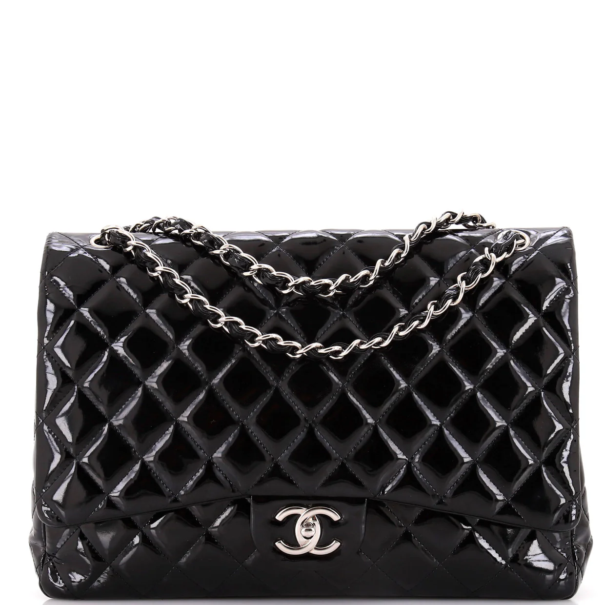 Classic Double Flap Bag Quilted Patent Maxi - Deep Luxury