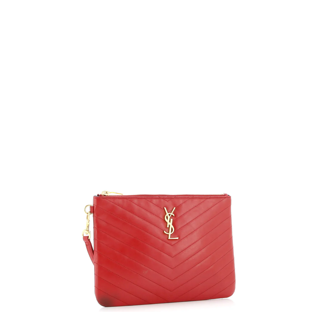 Classic Monogram Wristlet Pouch Matelasse Chevron Leather Small - Deep Luxury