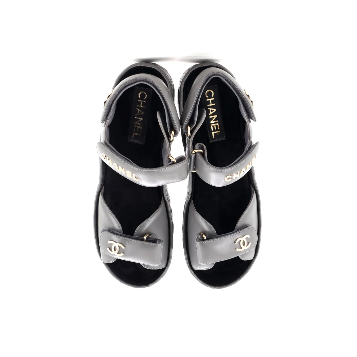 Women's Logo Velcro Strap Wedge Sandals Quilted Leather - Deep Luxury