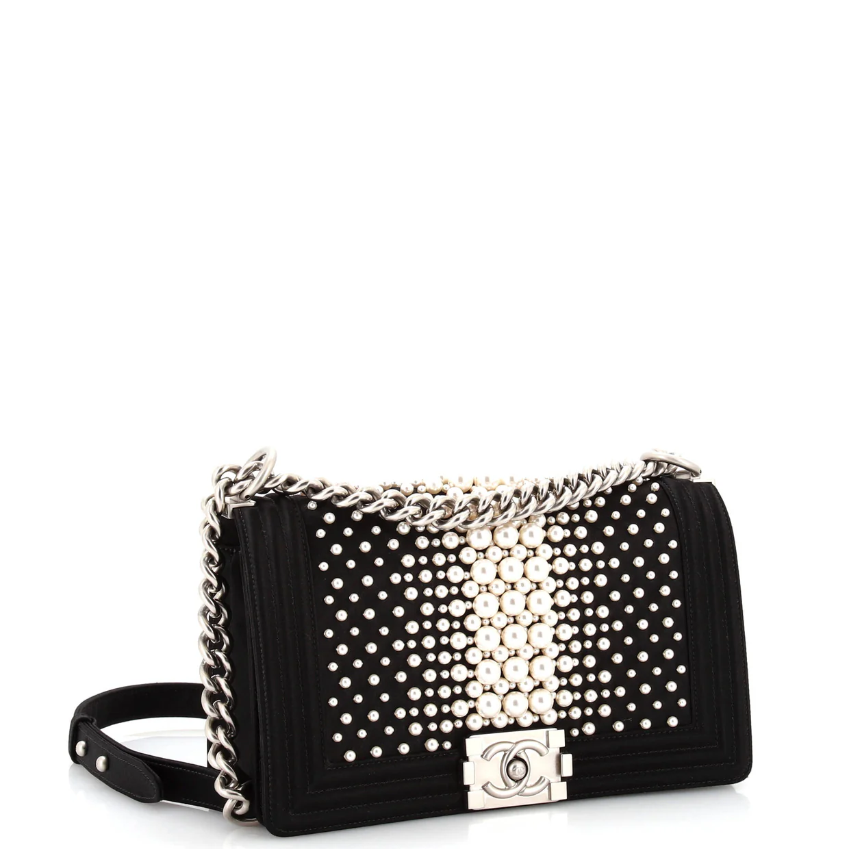 Boy Flap Bag Pearl Embellished Satin Old Medium - Deep Luxury