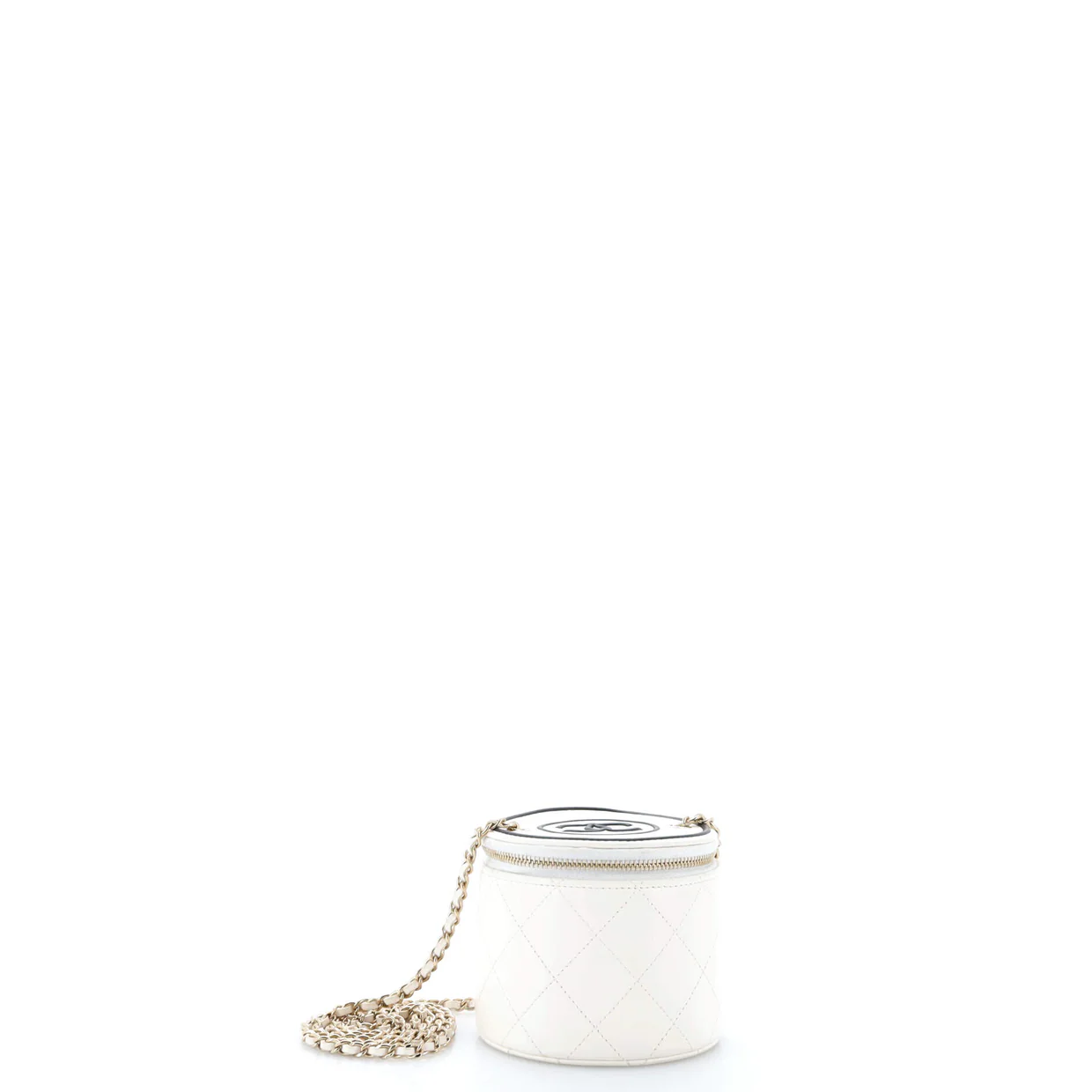 CC Round Vanity Case with Chain Quilted Lambskin Mini - Deep Luxury