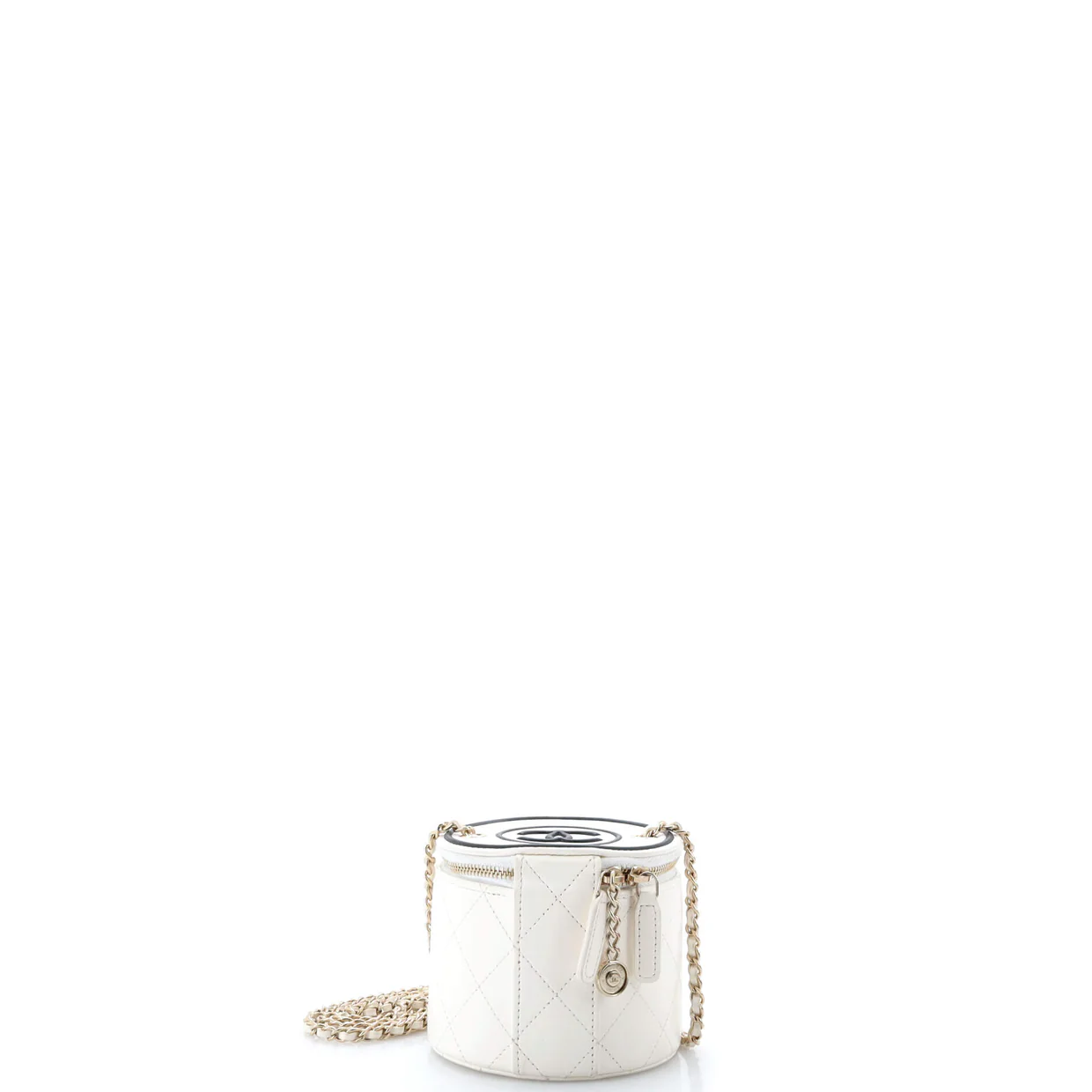 CC Round Vanity Case with Chain Quilted Lambskin Mini - Deep Luxury