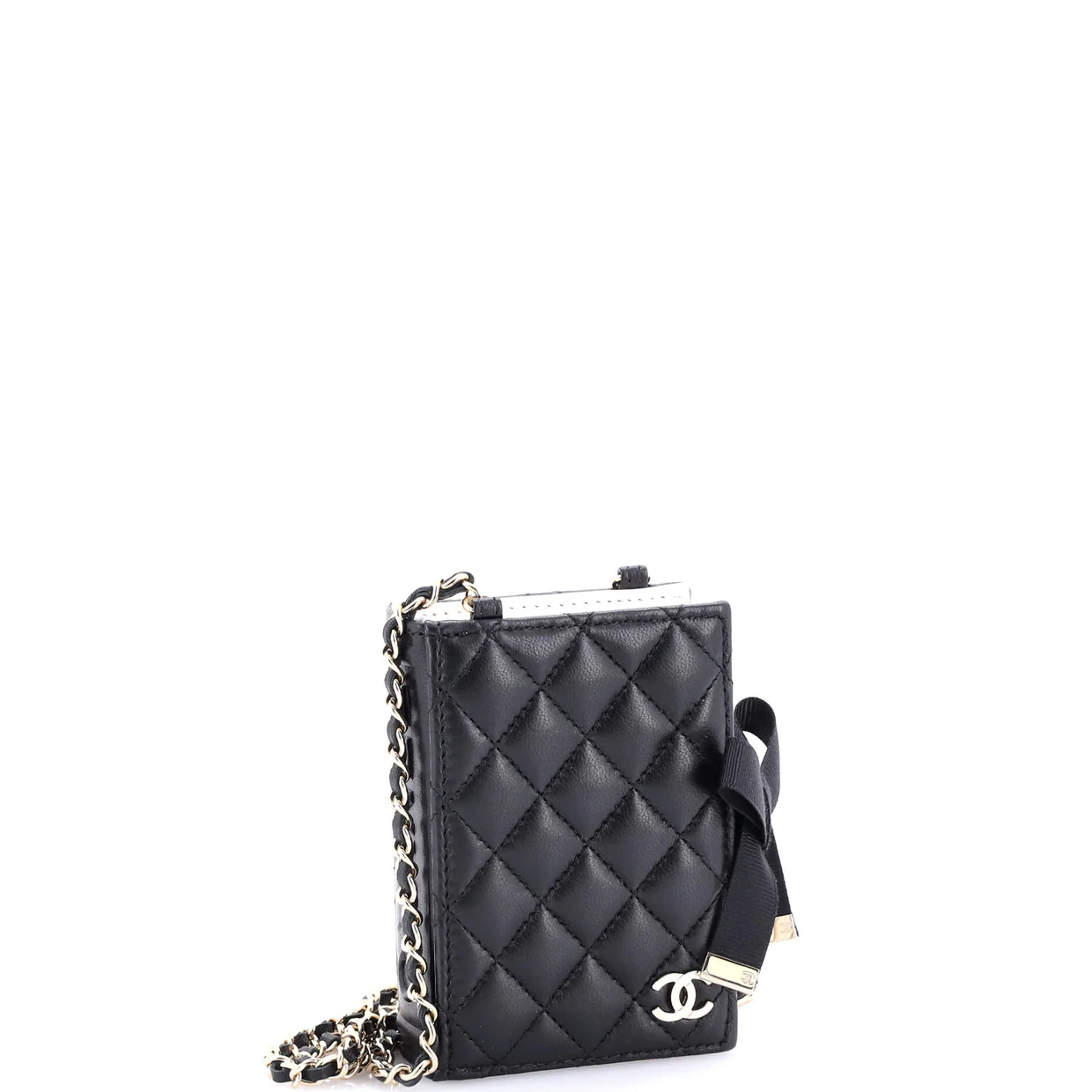 CC Book Card Holder with Chain Quilted Lambskin - Deep Luxury