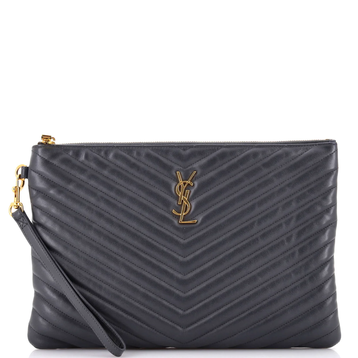 Classic Monogram Wristlet Pouch Matelasse Chevron Leather Medium - Deep Luxury