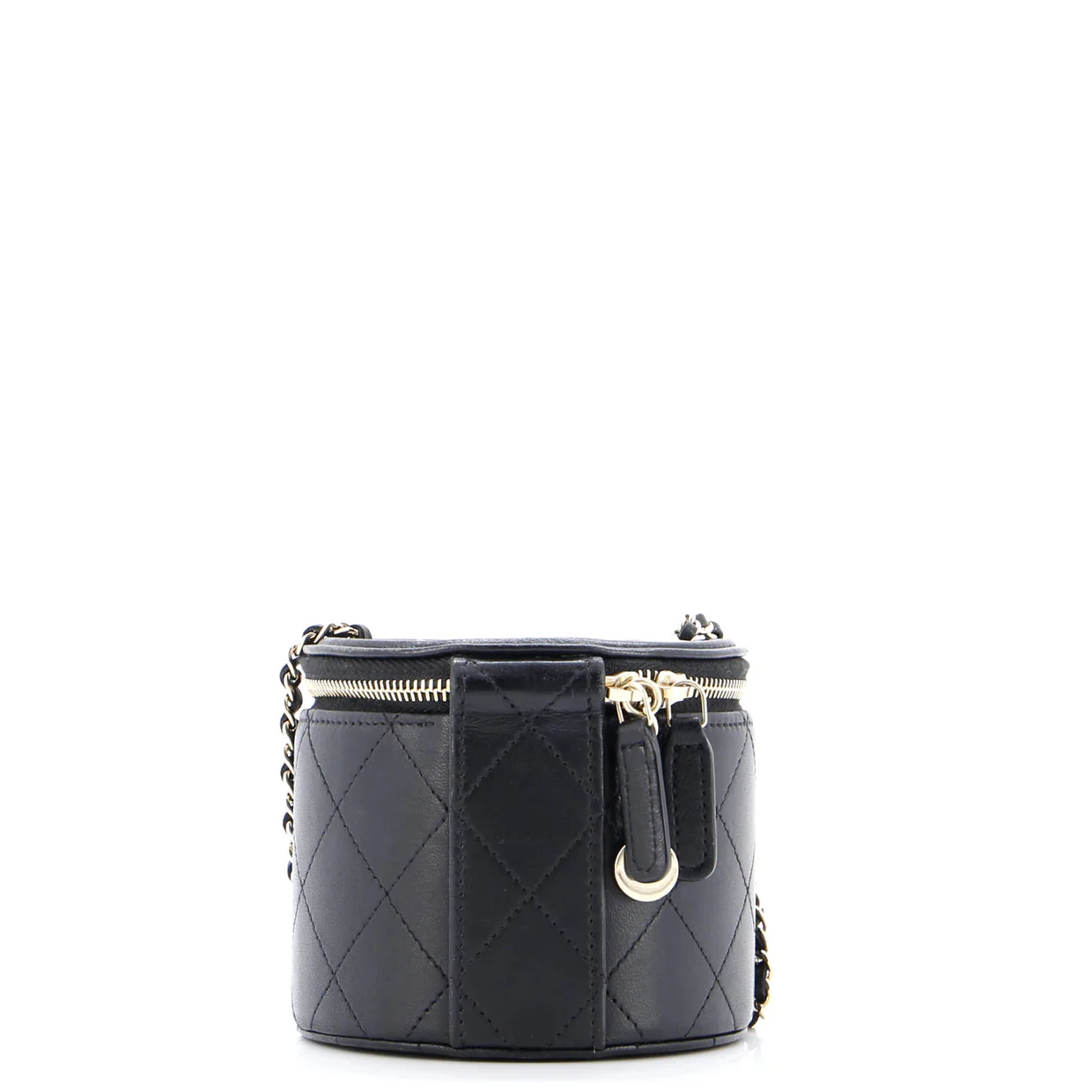 CC Round Vanity Case with Chain Quilted Lambskin Mini - Deep Luxury