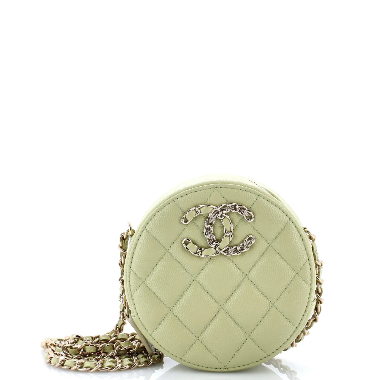 French New Wave Round Clutch with Chain Quilted Caviar - Deep Luxury