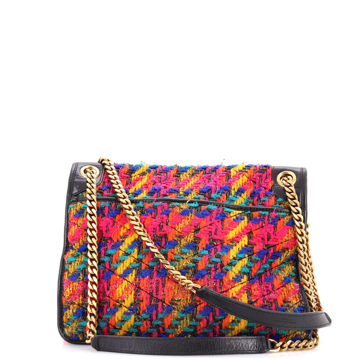 Niki Chain Flap Bag Matelasse Chevron Tweed Medium - Deep Luxury