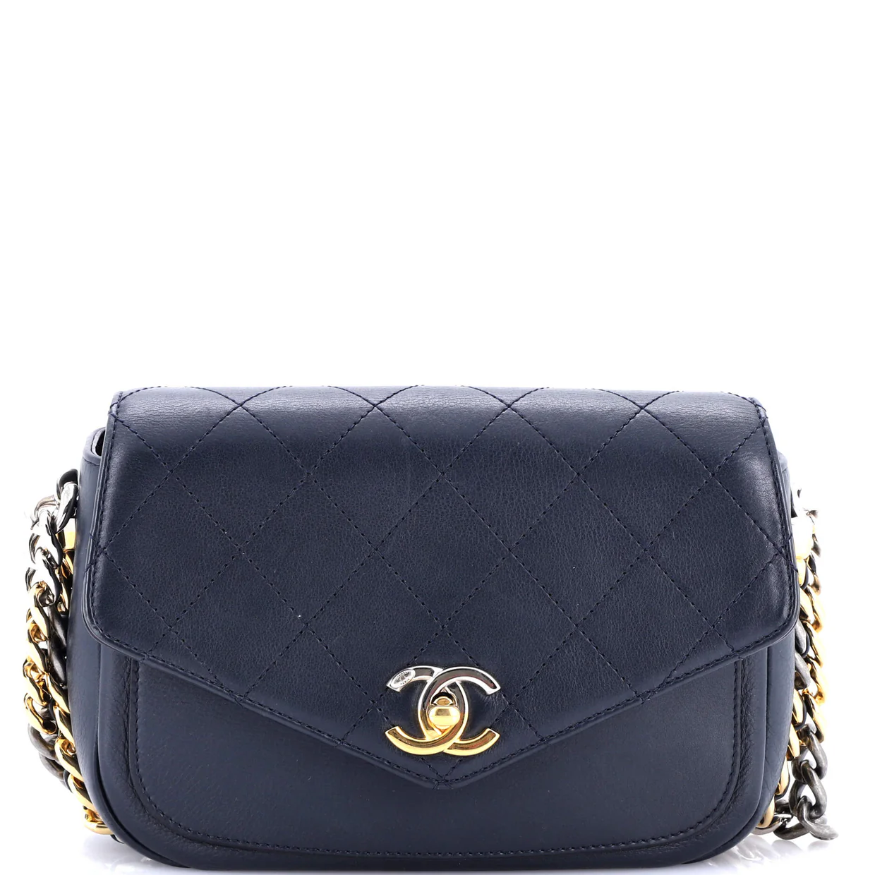 Two Tone Envelope Flap Bag Quilted Calfskin Medium - Deep Luxury