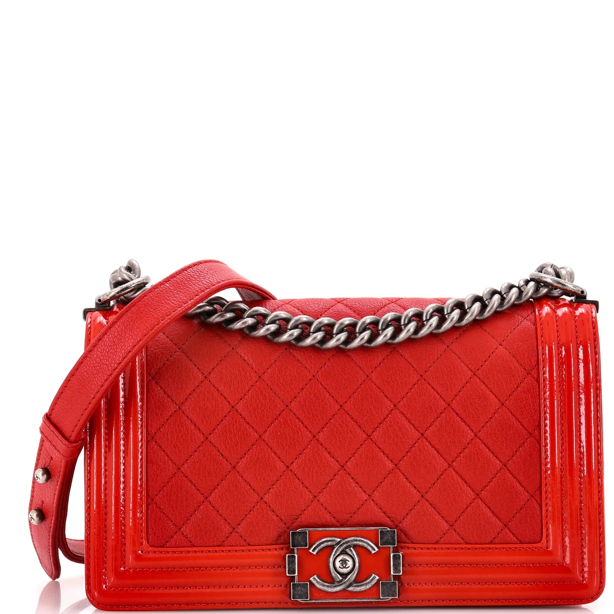 Boy Flap Bag Quilted Goatskin with Patent Old Medium - Deep Luxury