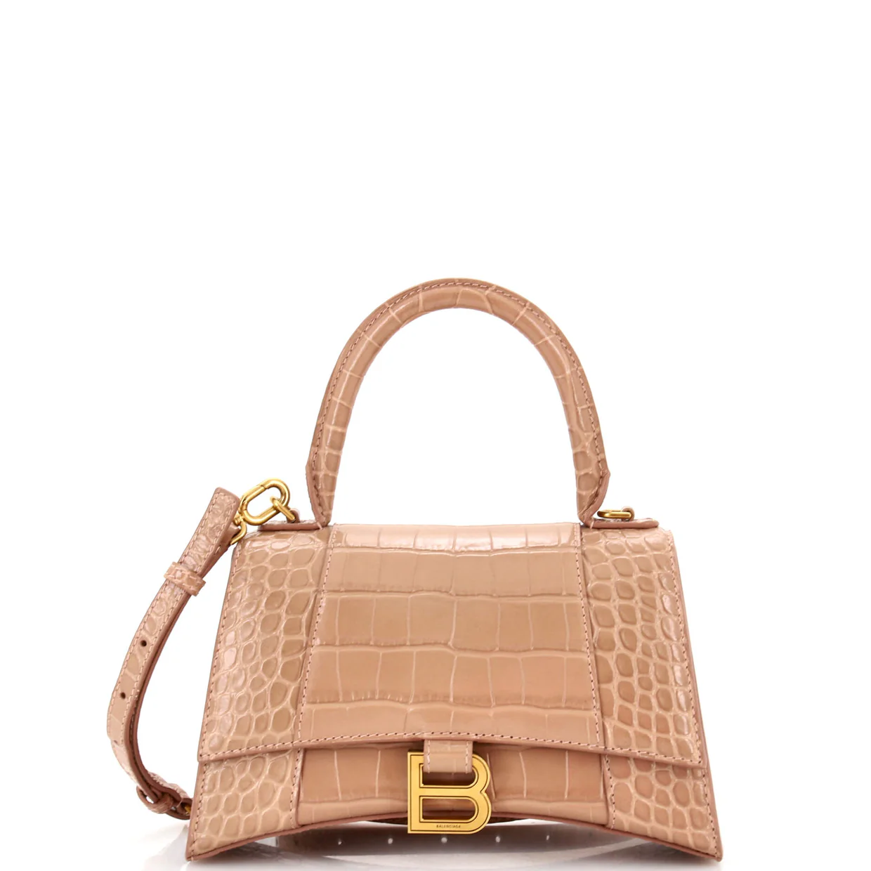 Hourglass Top Handle Bag Crocodile Embossed Leather Small - Deep Luxury