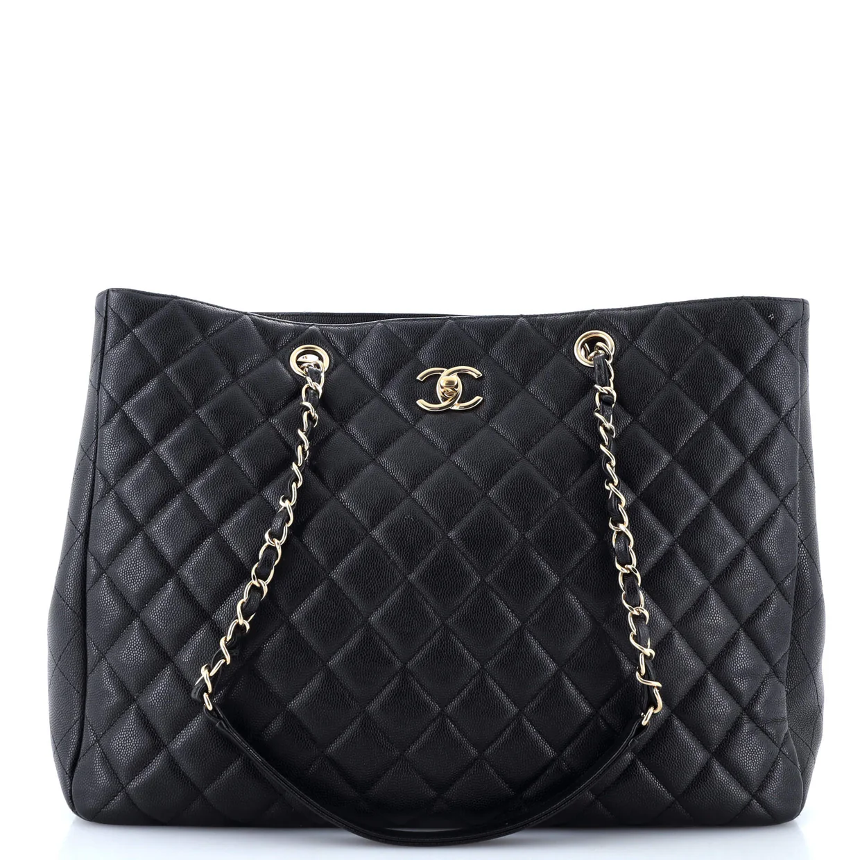 Classic CC Shopping Tote Quilted Caviar Large - Deep Luxury