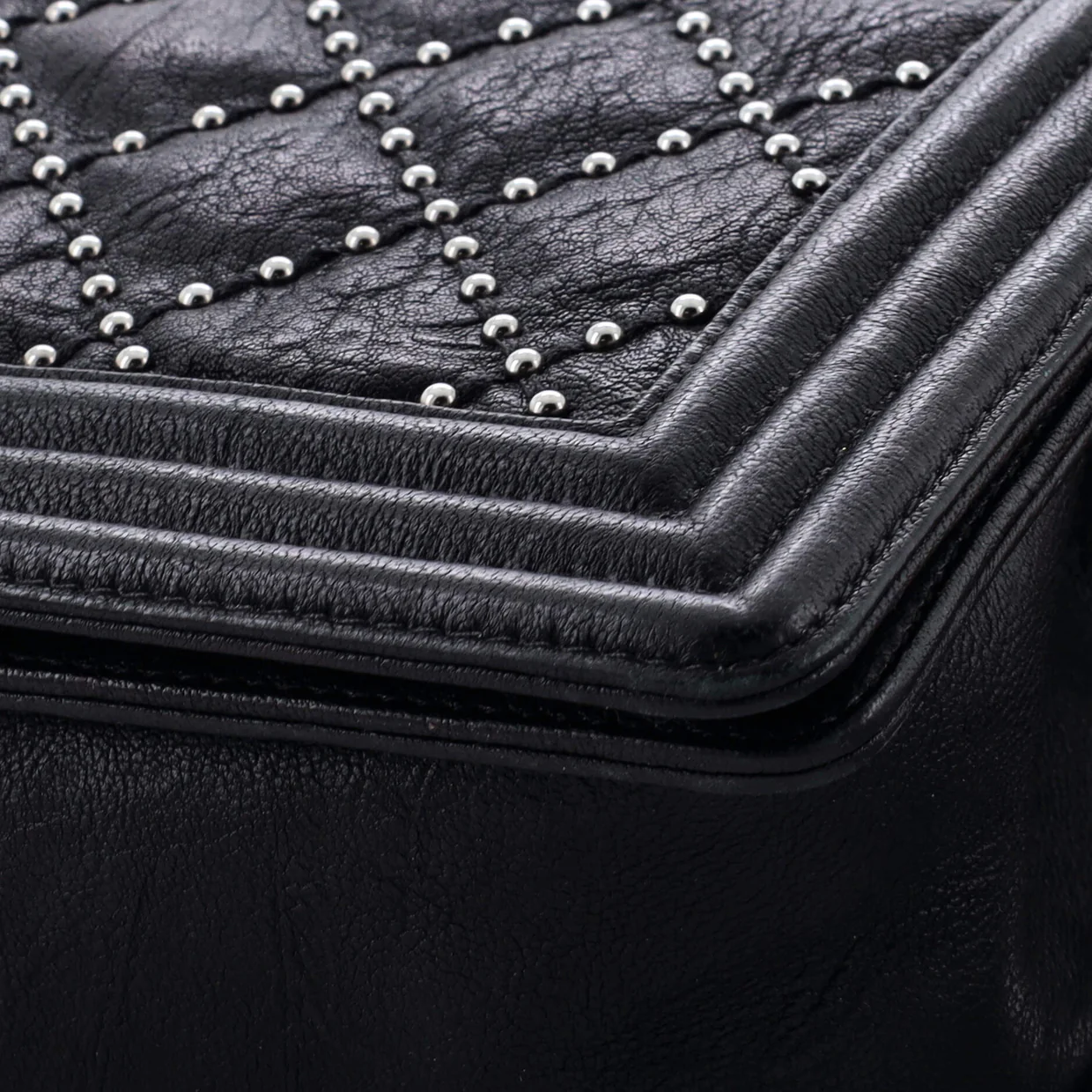 Boy Flap Bag Studded Quilted Distressed Calfskin Old Medium - Deep Luxury