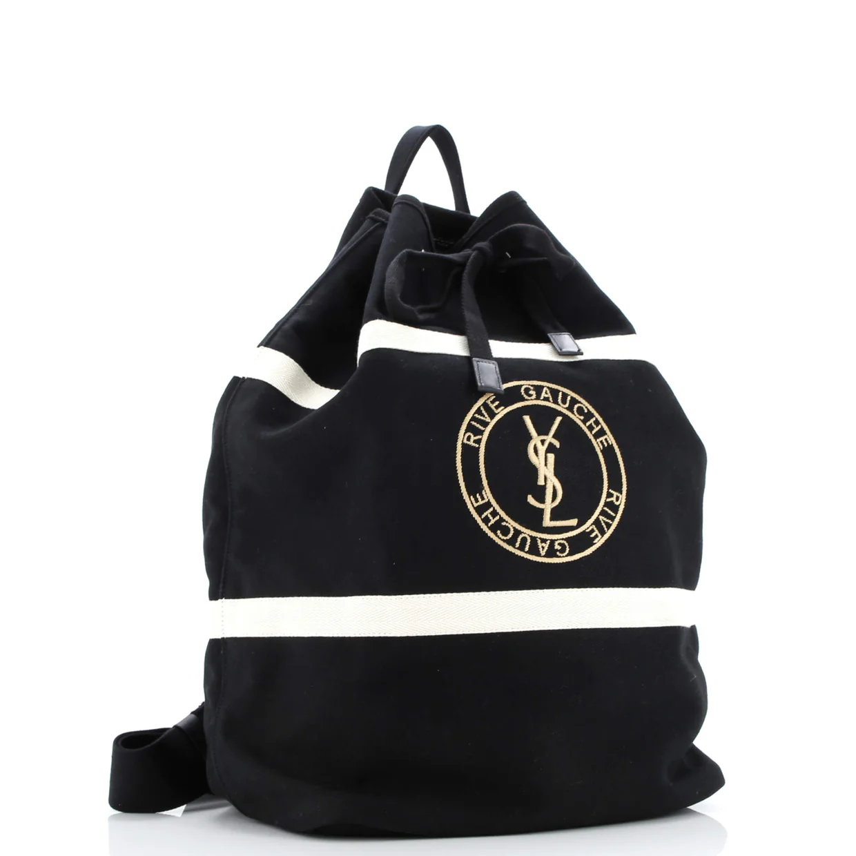 Rive Gauche Drawstring Sling Bag Embroidered Canvas - Deep Luxury