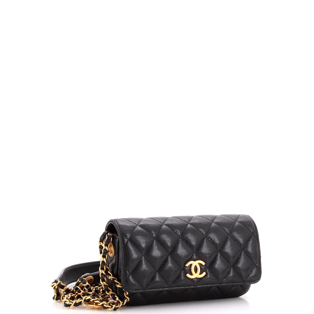 Twist Your Buttons Flap Clutch with Chain Quilted Caviar - Deep Luxury