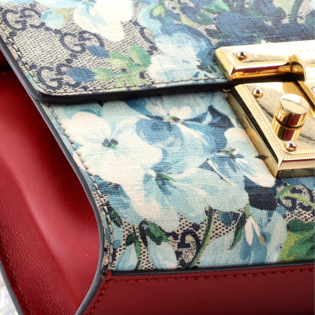 Padlock Shoulder Bag Blooms Print GG Coated Canvas Small - Deep Luxury