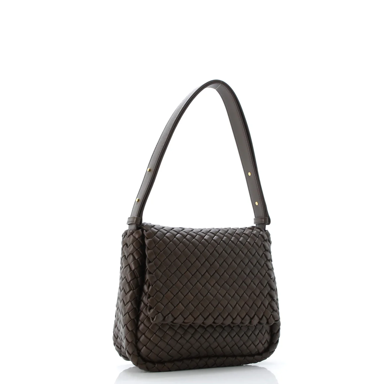 Cobble Flap Shoulder Bag Padded Intrecciato Leather Small - Deep Luxury