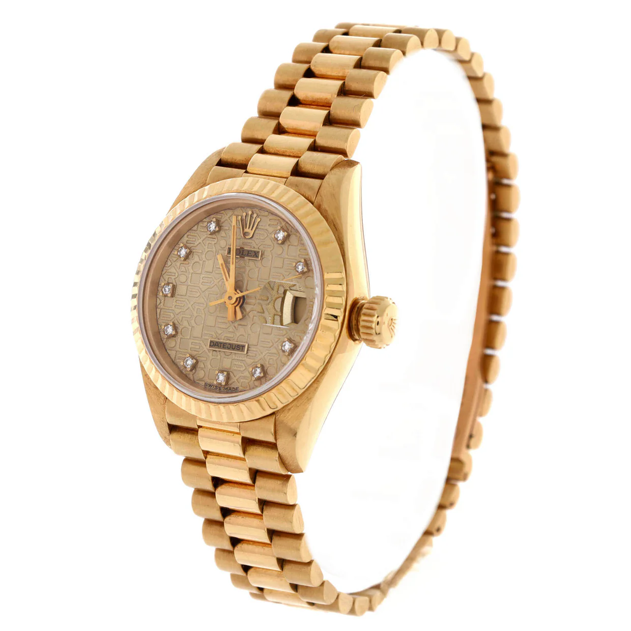 Oyster Perpetual President Datejust Automatic Watch Yellow Gold with Diamond Markers 26 - Deep Luxury
