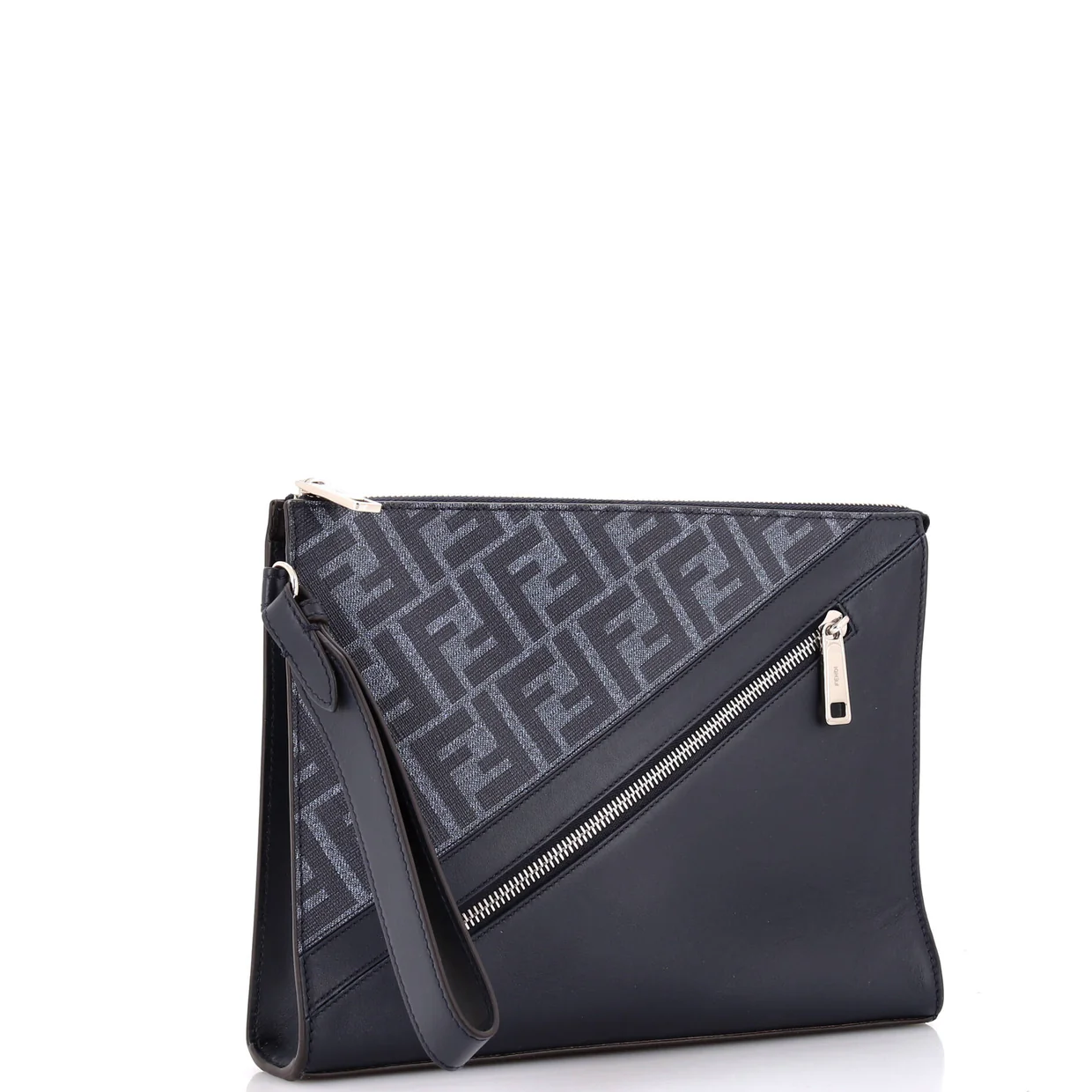 Zip Flat Wristlet Pouch Zucca Coated Canvas and Leather Medium - Deep Luxury