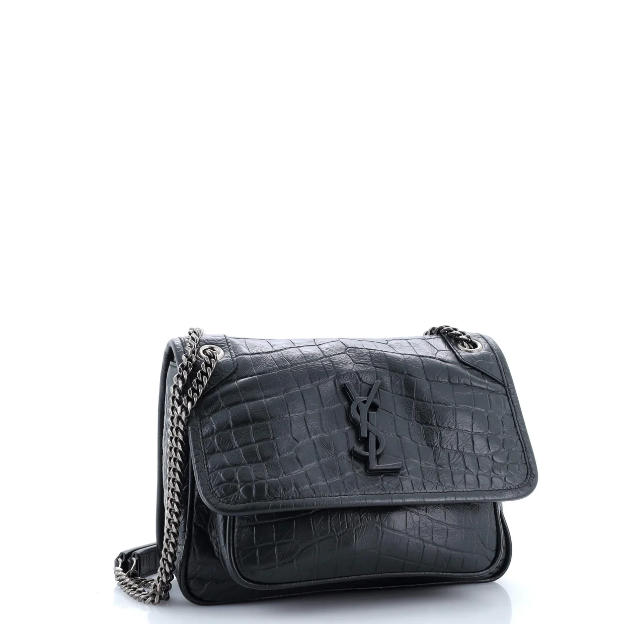 Niki Chain Flap Bag Crocodile Embossed Leather Baby - Deep Luxury