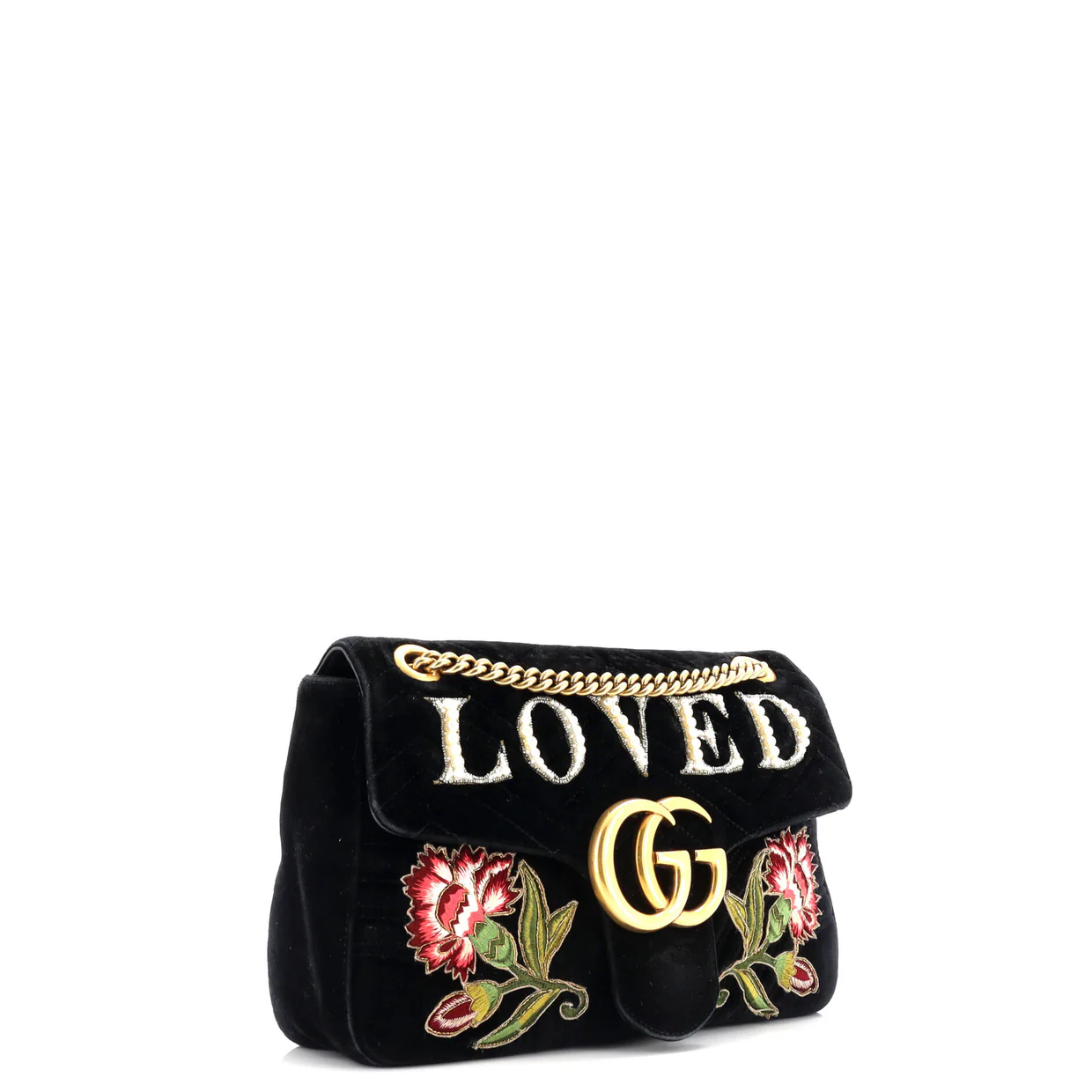 GG Marmont Flap Bag Embroidered Matelasse Velvet Medium - Deep Luxury